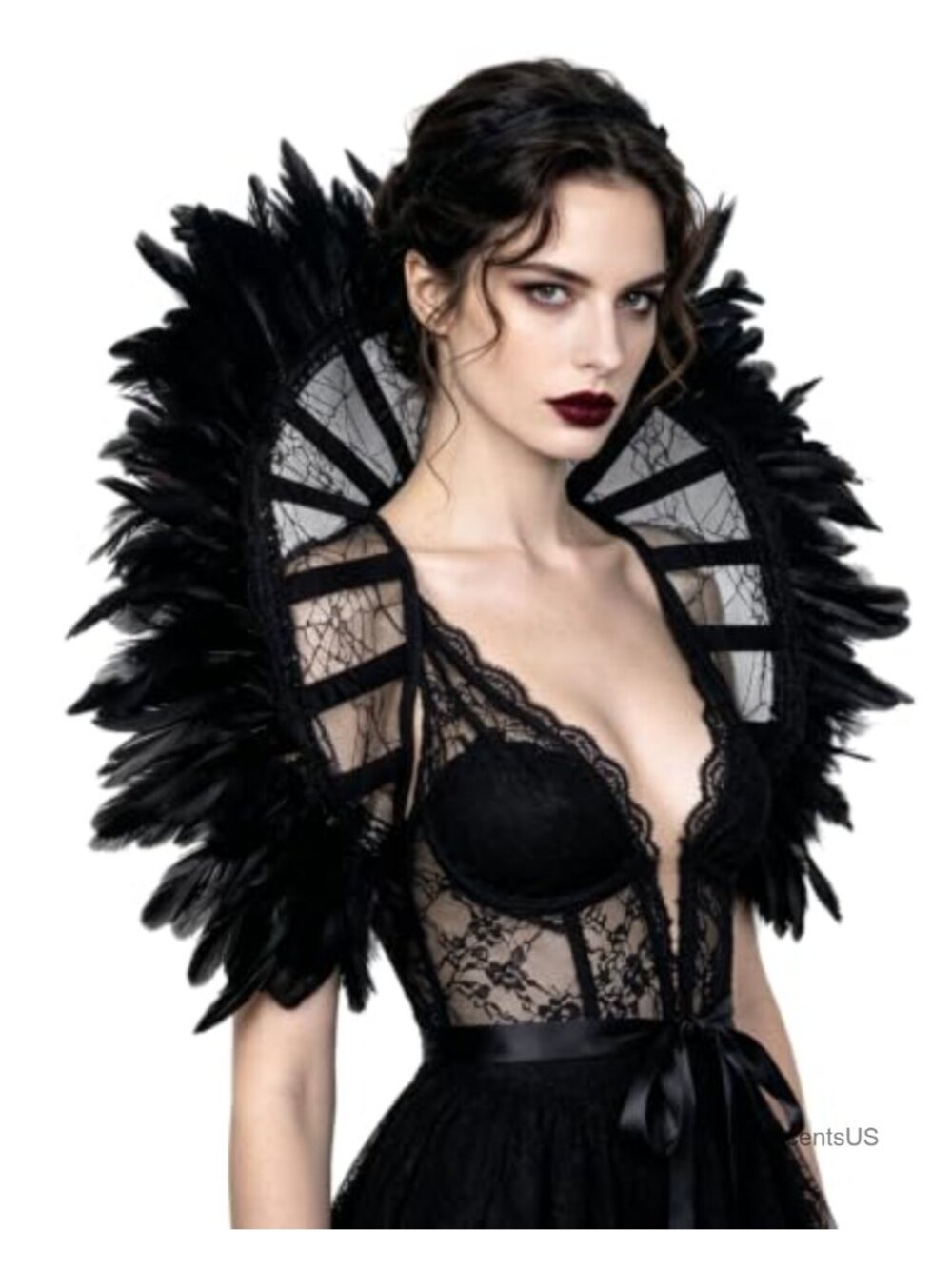 Gothic Feather Lace Cape Stand Up Collar Vampire Halloween Costume Accessory